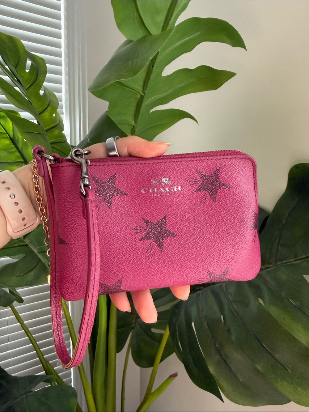 Coach Pink Star-Print Wristlet
